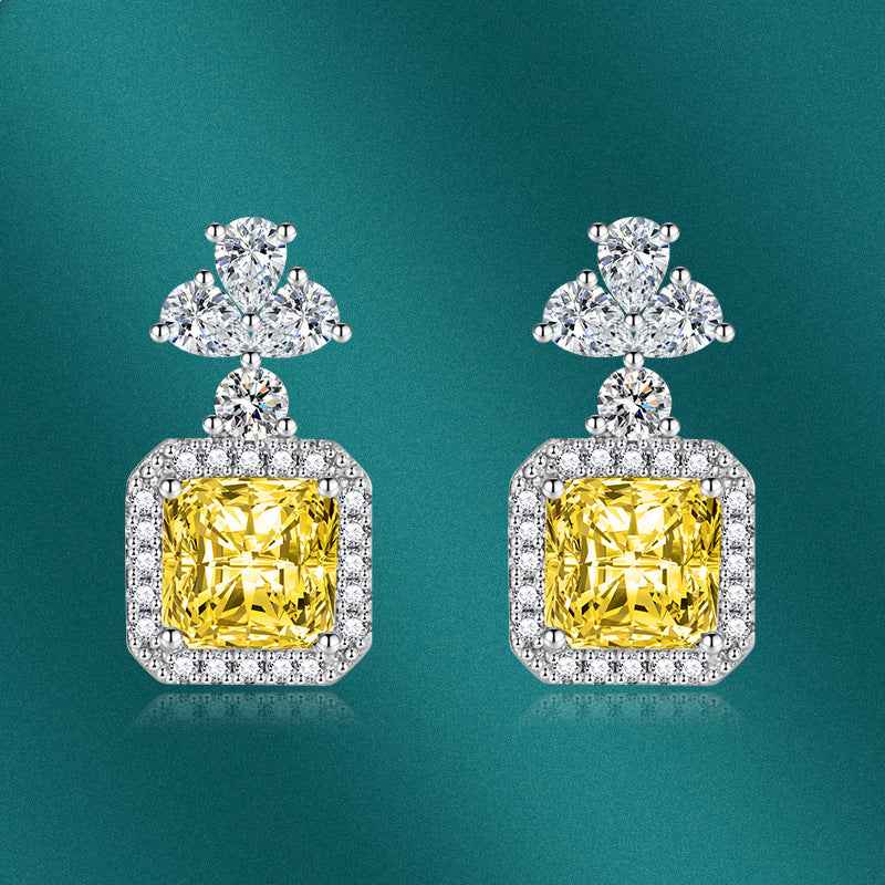 925 Sterling Silver Yellow Cushion-Cut Earrings for Women