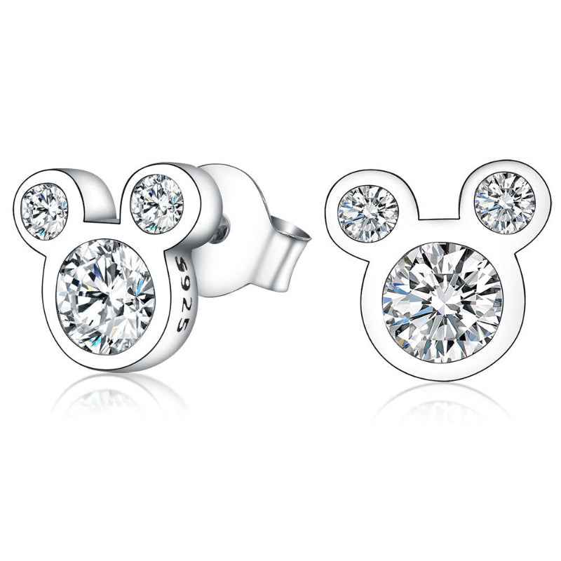Silver Rhinestone Mickey Earrings
