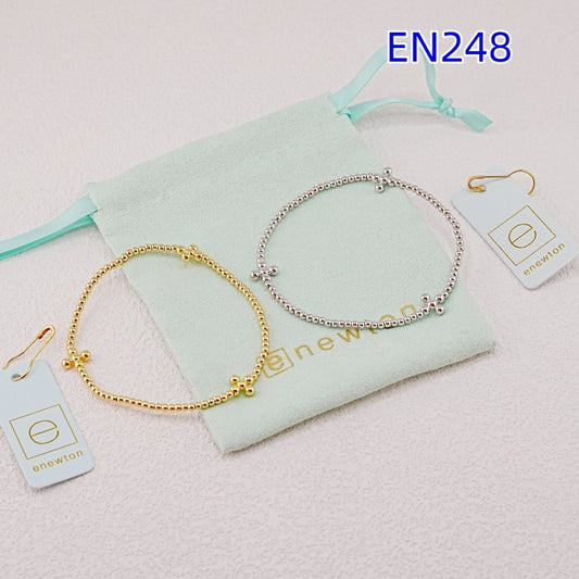 Gold & white-gold minimalist cross elastic beaded bracelets with round beads and cross charms