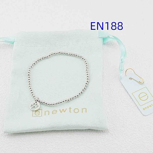 Silver-tone chain bracelet with paw-print pendant, round beaded links
