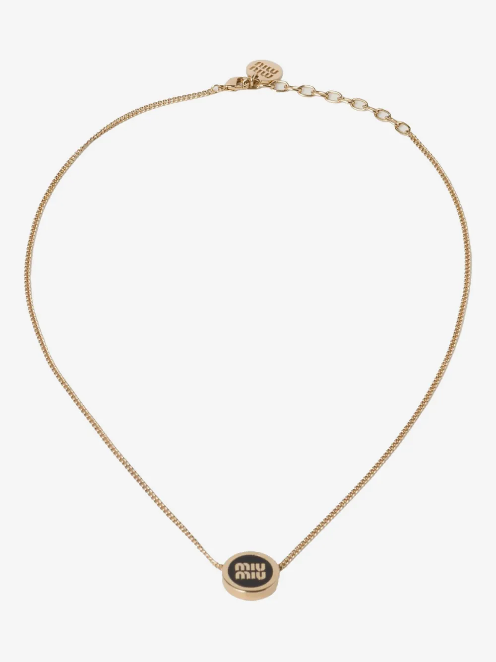 Miu Miu Gold Logo Enamel Necklace | White, Pink & Black