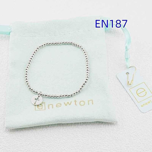 Round cross pendant bracelet, white gold beaded chain and small charm