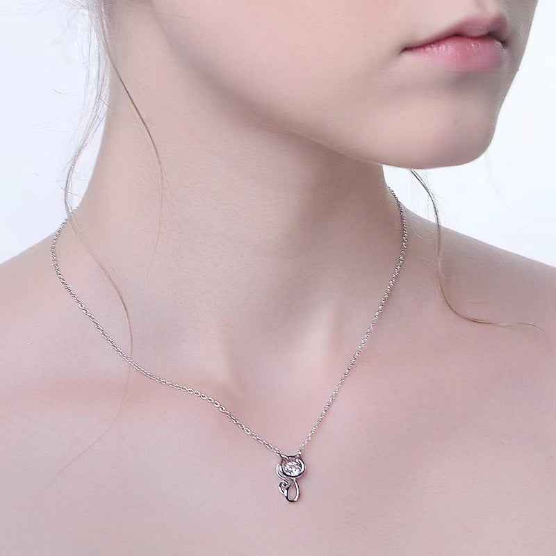 Crystal Silver Cute Cat Necklace