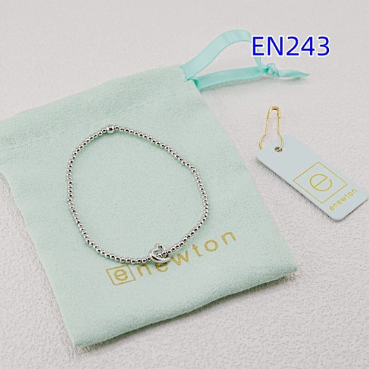Heart Beaded Bracelet in white gold color with heart clasp charm, round bead links