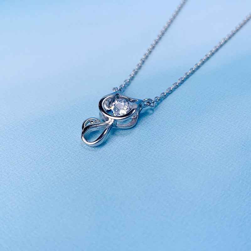 Crystal Silver Cute Cat Necklace