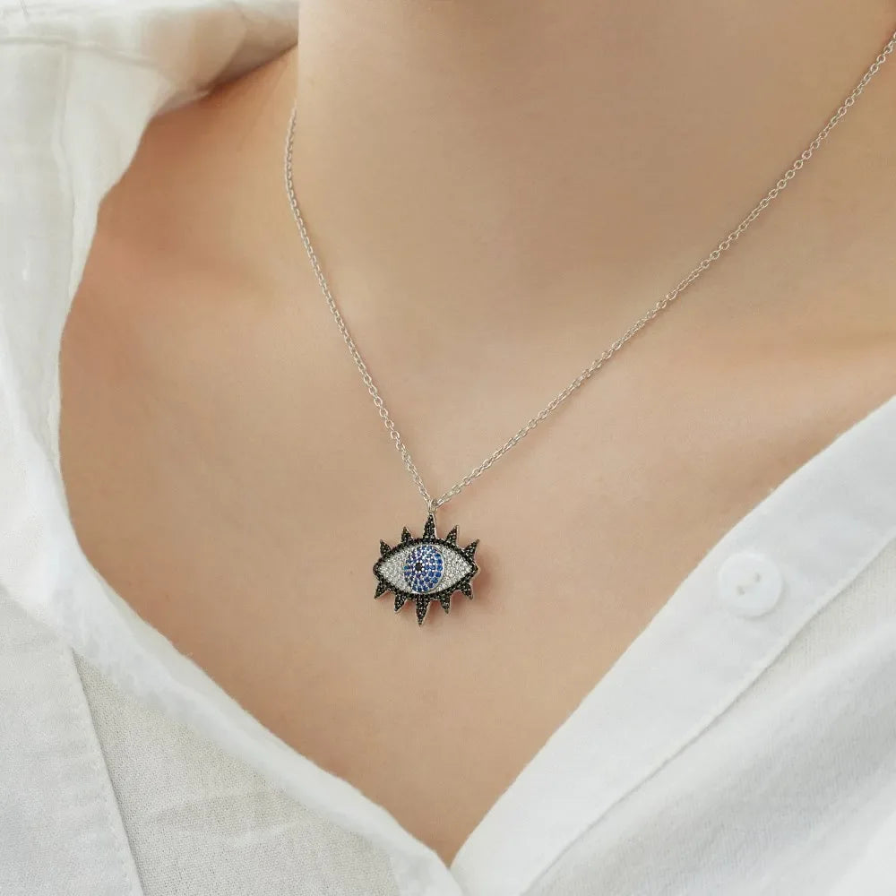 Evil Blue Eyes 5A Zirconia Protection Pendant Necklace - JIMMY JEWELRY 01