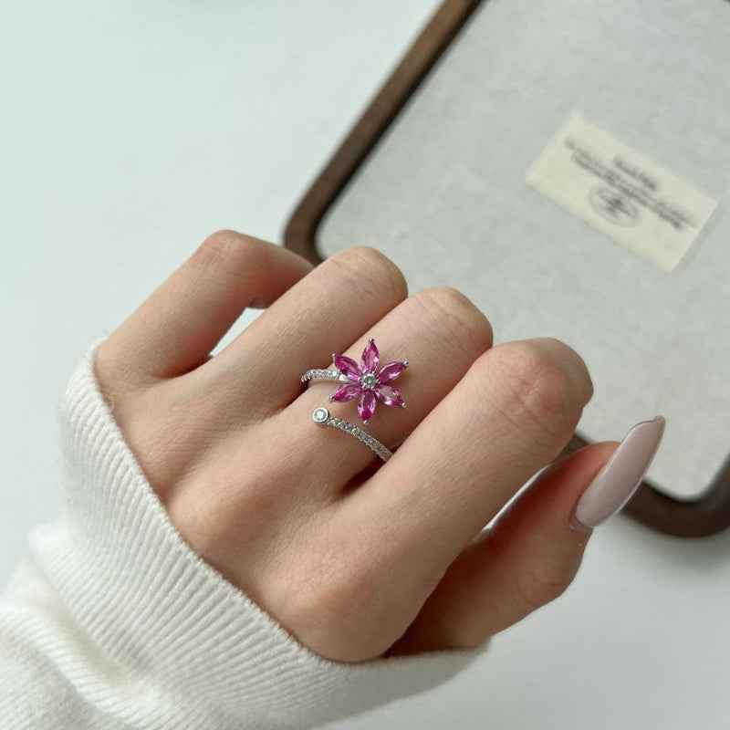 Sterling silver Sparkling Flower Open Ring