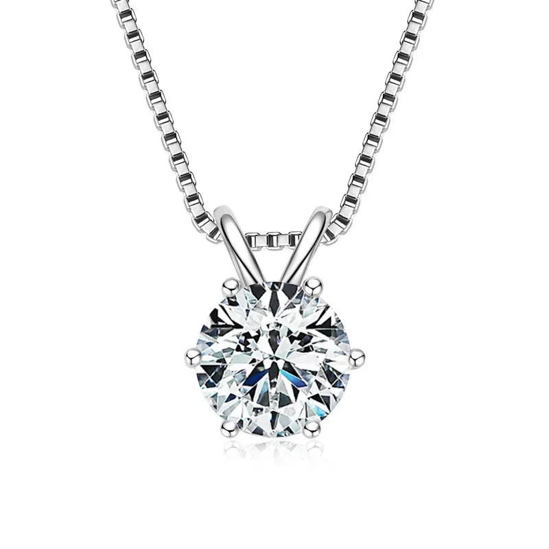 White-metal moissanite pendant necklace with round bezel-set stone and link chain