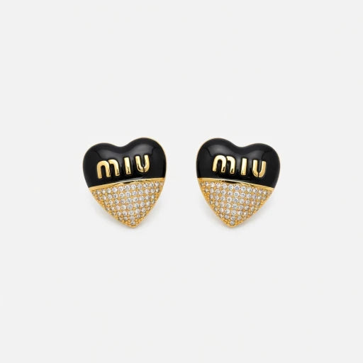 Miu Miu Sweet Enamel Diamond Heart Stud Earrings | White, Pink & Black | JIMMY JEWELRY