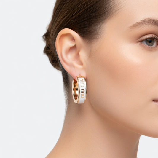 Miu Miu Enamel Hoop Earrings | White, Black & Red | 17mm | JIMMY JEWELRY