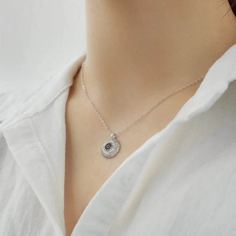 Large Sterling Silver Evil Eye Chain Necklace - JIMMY JEWELRY 01