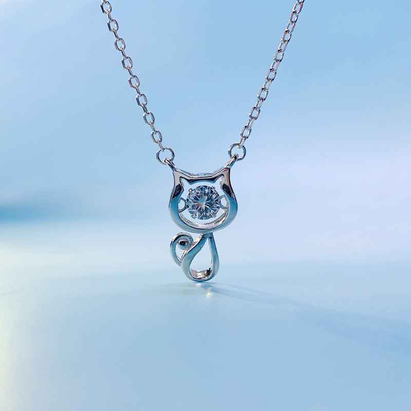 Crystal Silver Cute Cat Necklace