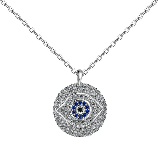 Large Sterling Silver Evil Eye Chain Necklace - JIMMY JEWELRY 01
