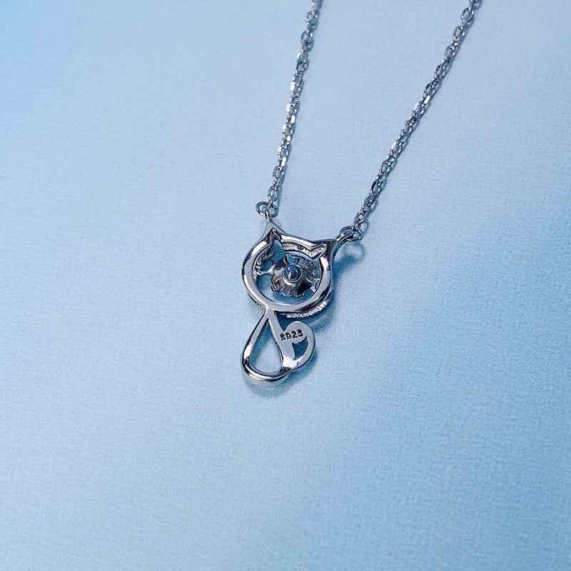Crystal Silver Cute Cat Necklace - JIMMY JEWELRY 01