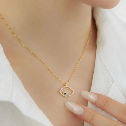 Sparkling Zircon Evil Eye Necklace - JIMMY JEWELRY 01