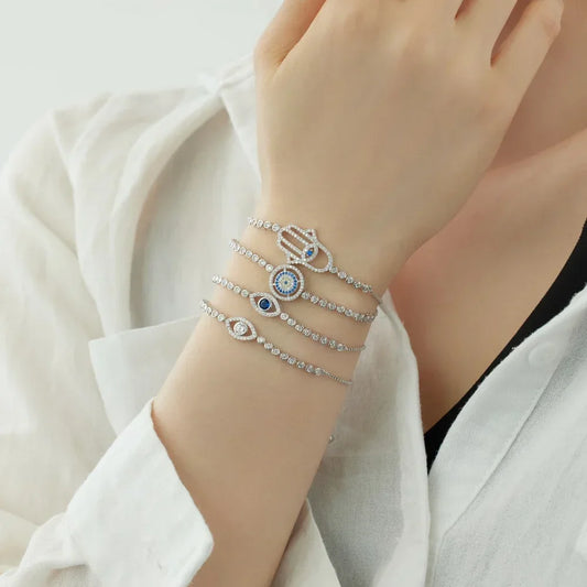 Sterling Silver Hamsa Hand Bracelet with Zircon - JIMMY JEWELRY 01