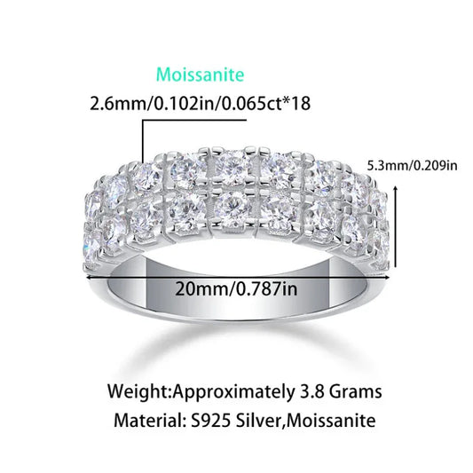 Cluster engagement ring with clear moissanite stones and a polished white metal band
