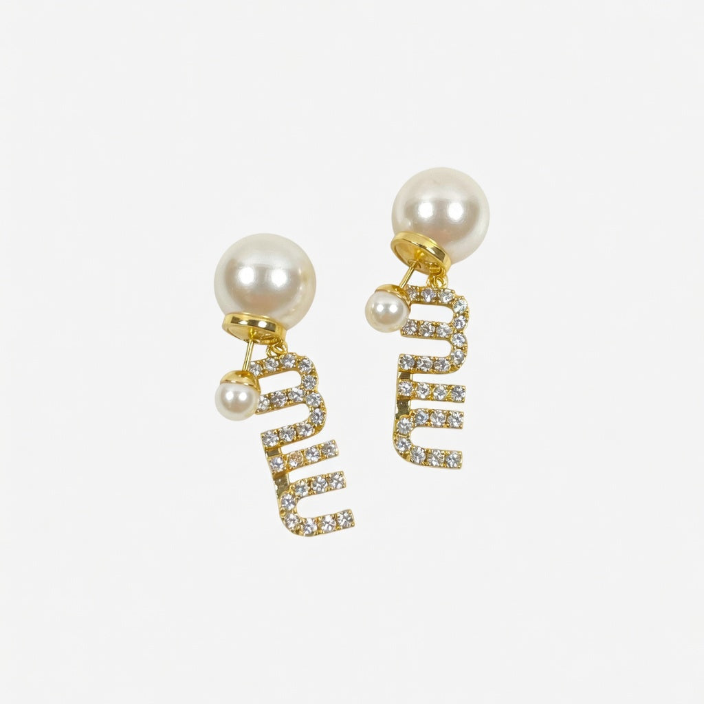Miu Miu Pearl Diamond Earrings Gold White Gold | JIMMY JEWELRY