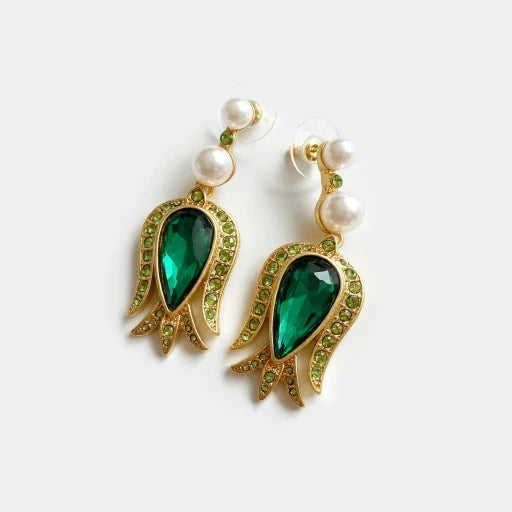 Oscar de la Renta Vintage Tulip Diamond Flower Pendant Earrings