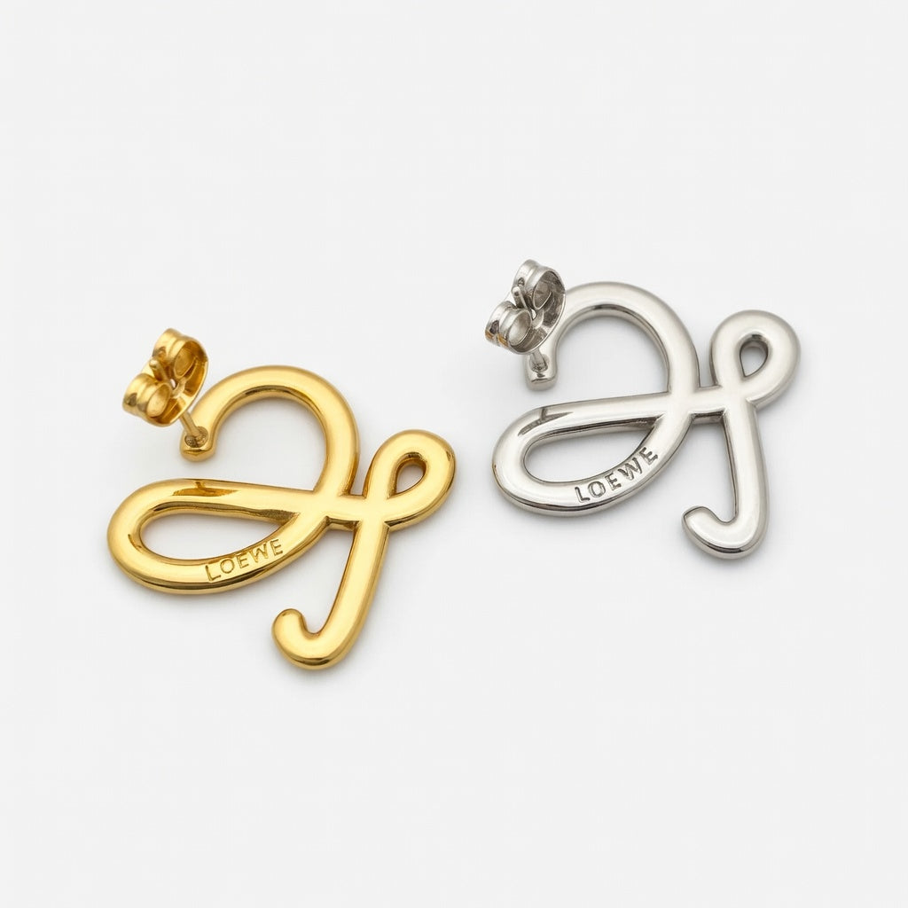 LOEWE Minimalist Cut-out Logo Metal Earrings