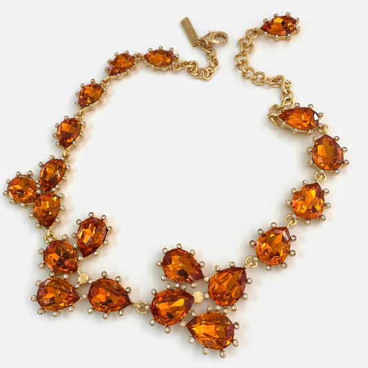 Oscar de la Renta Cactus Sparkling Teardrop Crystal Necklace | Gold Plated | 48+7cm