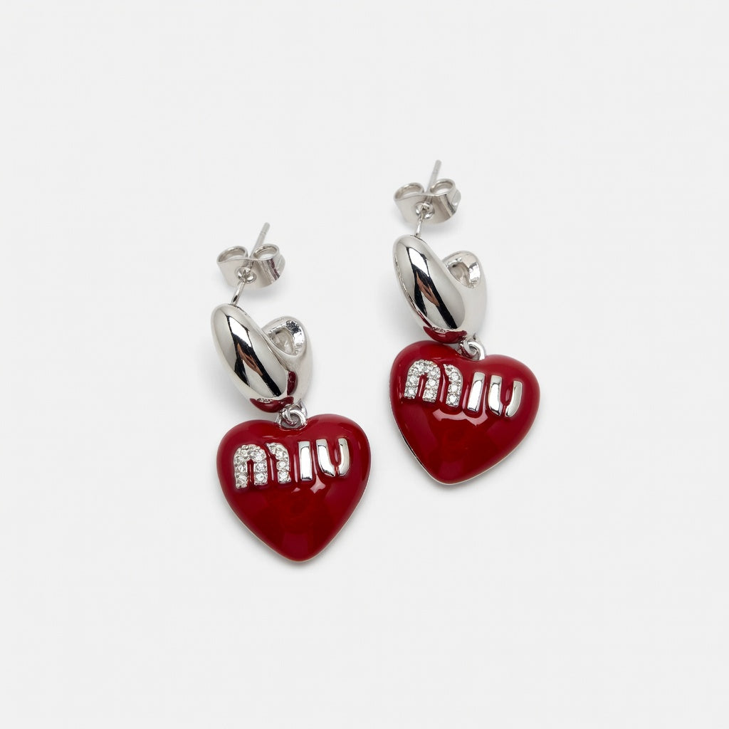 Miu Miu Heart Enamel Sweet Earrings | Gold & Silver