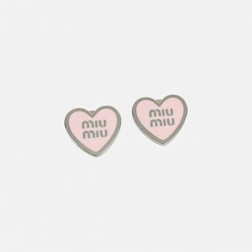 Miu Miu Heart Enamel Stud Earrings Gold & Silver White & Pink