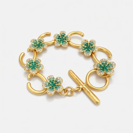 Oscar de la Renta OT Clasp Full Diamond Plum Blossom Bracelet | Gold Plated | 20cm