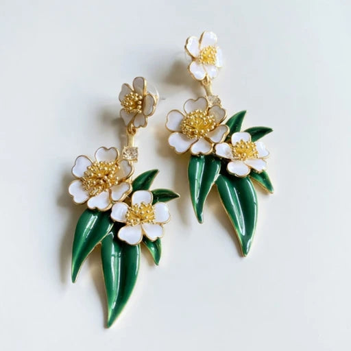 Oscar de la Renta Enamel Floral Drop Earrings Gold-Plated