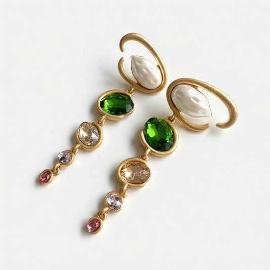 Oscar de la Renta Exquisite Long Crystal Drop Earrings Evening