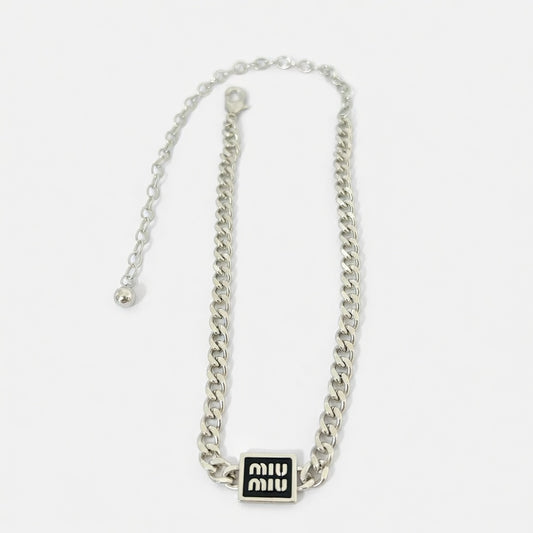 Miu Miu Square Pendant Cuban Necklace | Gold & White Gold