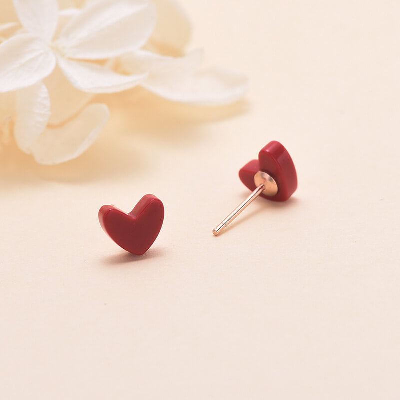 AHKAH sterling silver red heart stud
