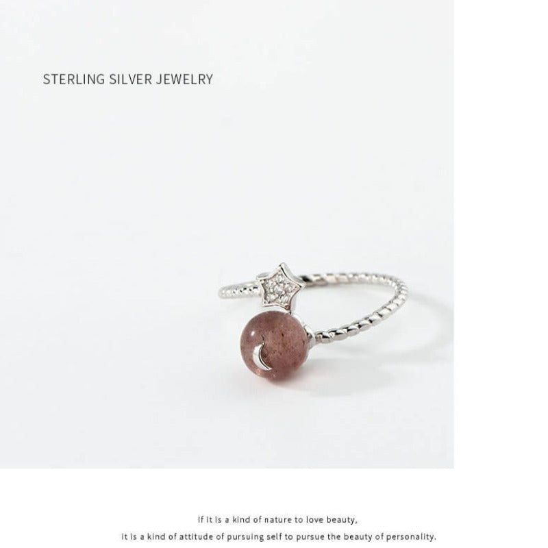 silver strawberry crystal finger star open ring