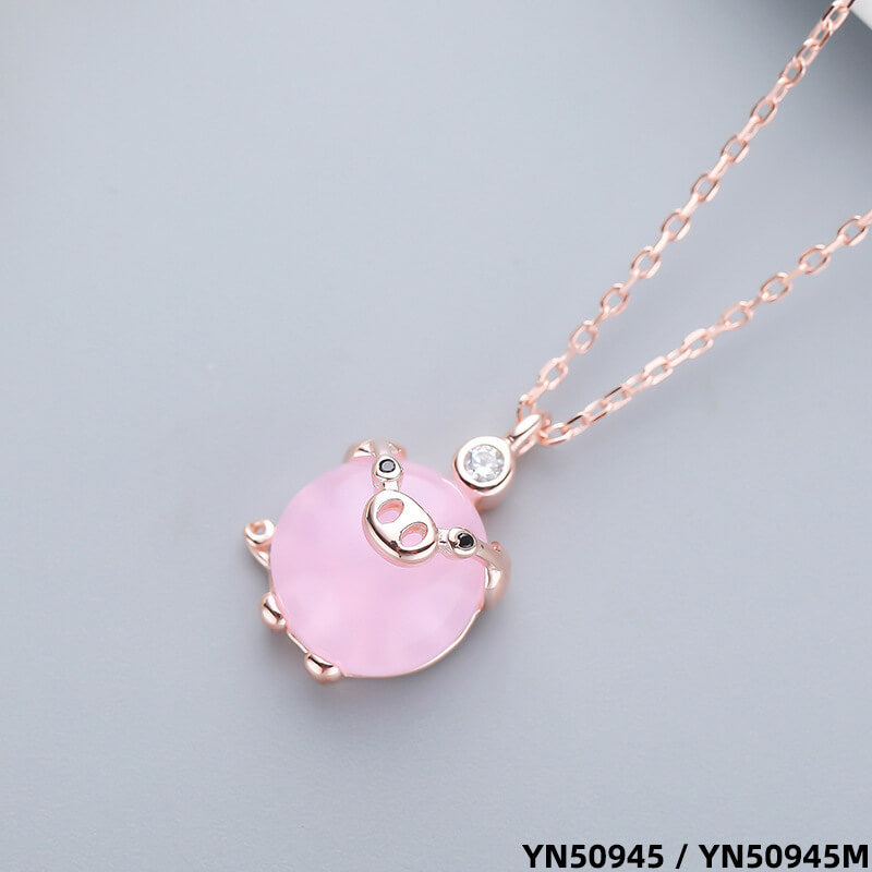 crystal pig necklace silver