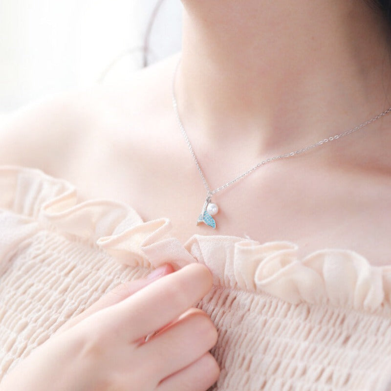 blue diamond tail pearl pendant sterling