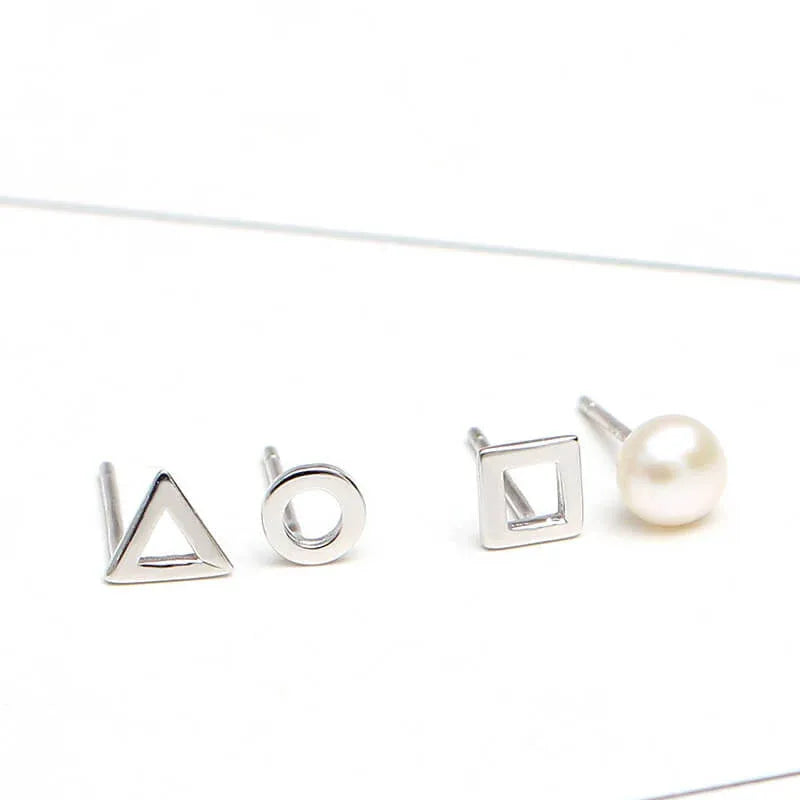 S925 Sterling Silver Simple triangle Stud Earring - JIMMY JEWELRY 01
