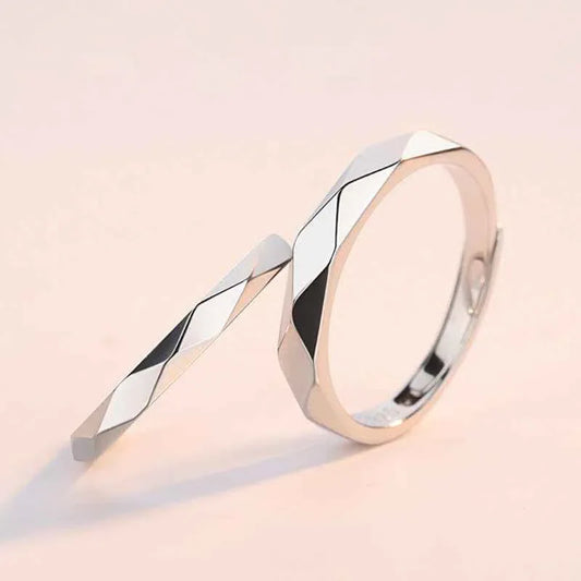 S925 Geometric Faceted Couple Rings for Stylish Partnerships - Perfect S925 Geometric Couple Rings - JIMMY JEWELRY 01