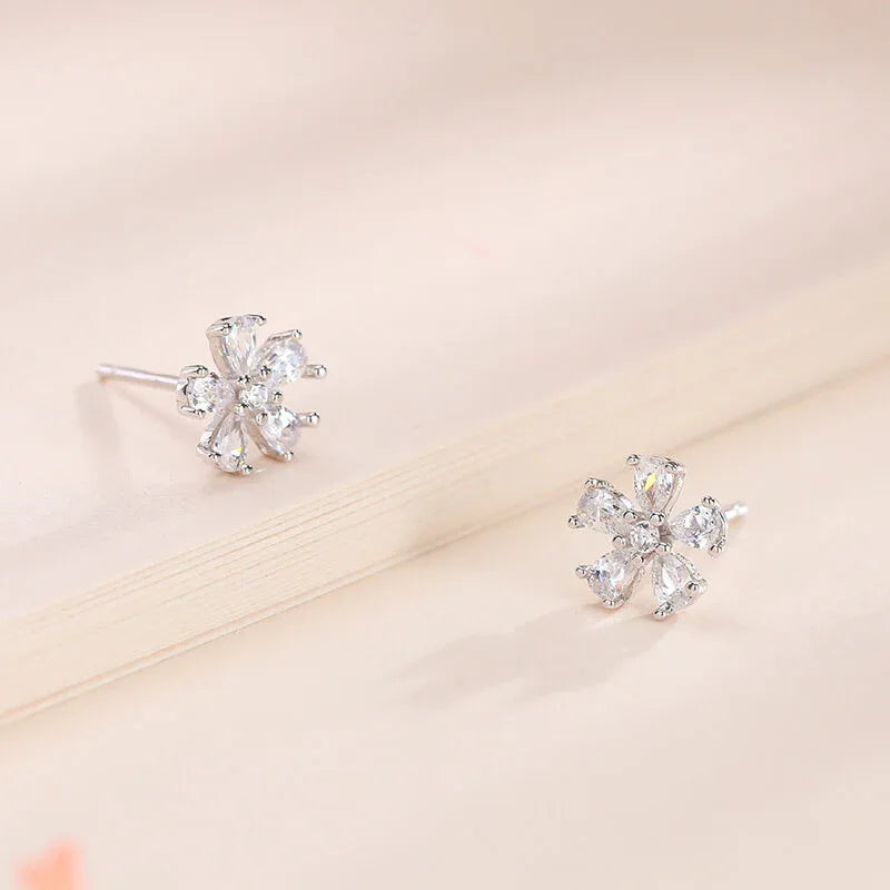 S925 Sterling Silver diamond flower stud earrings - JIMMY JEWELRY 01