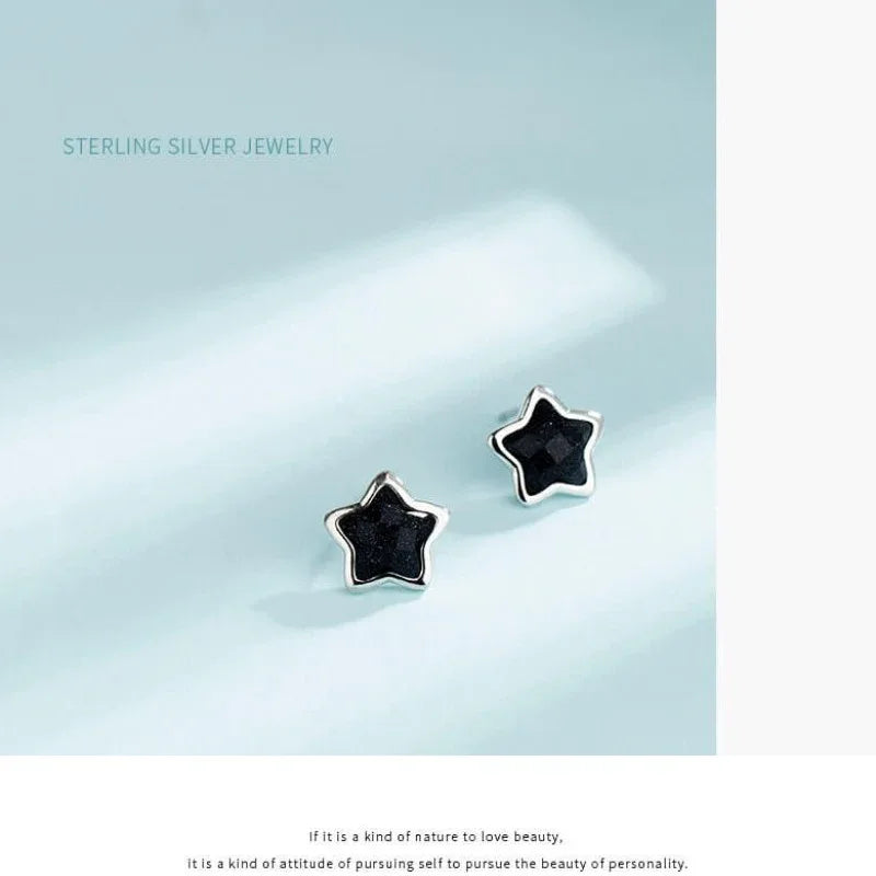 sterling silver black star stude earrings - JIMMY JEWELRY 01