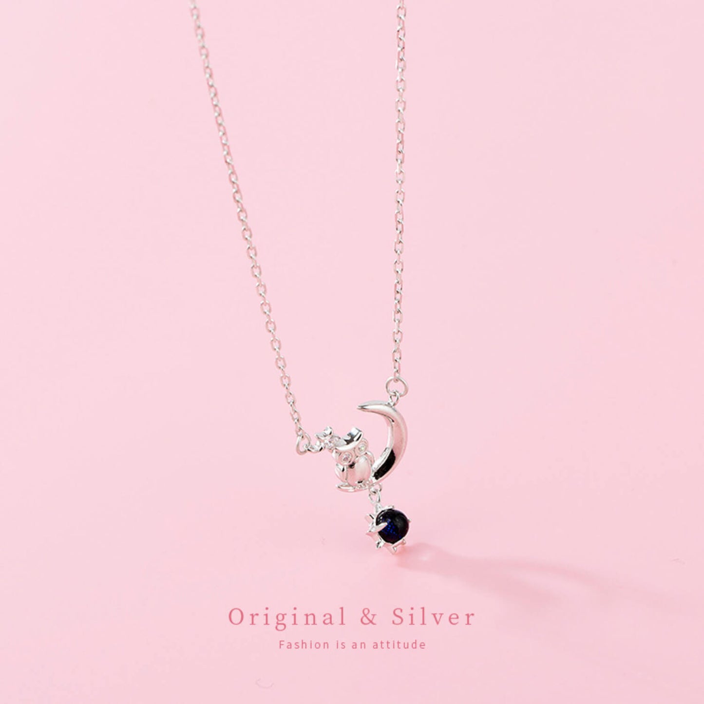 owl moon star necklace silver