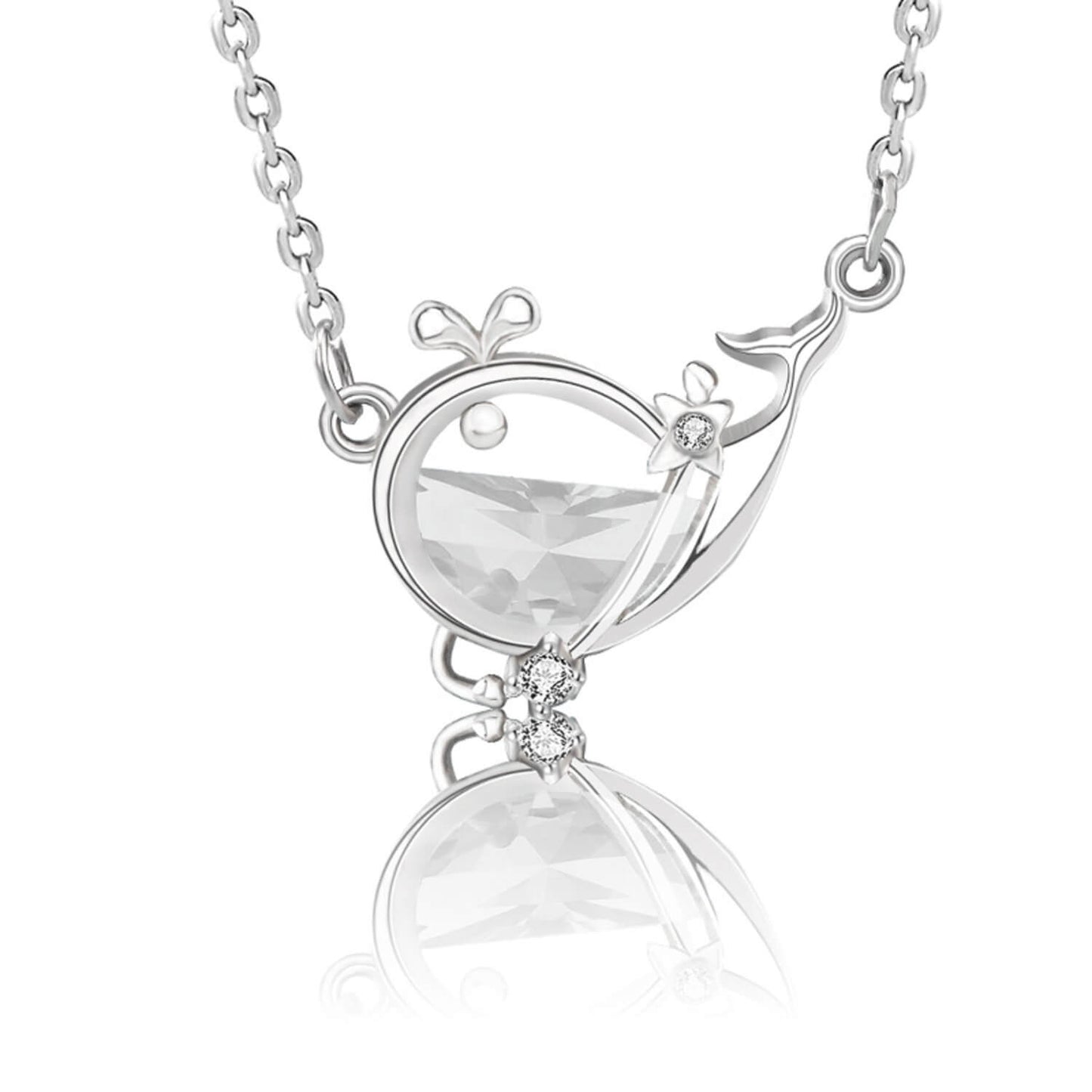 silver crystal whale necklace