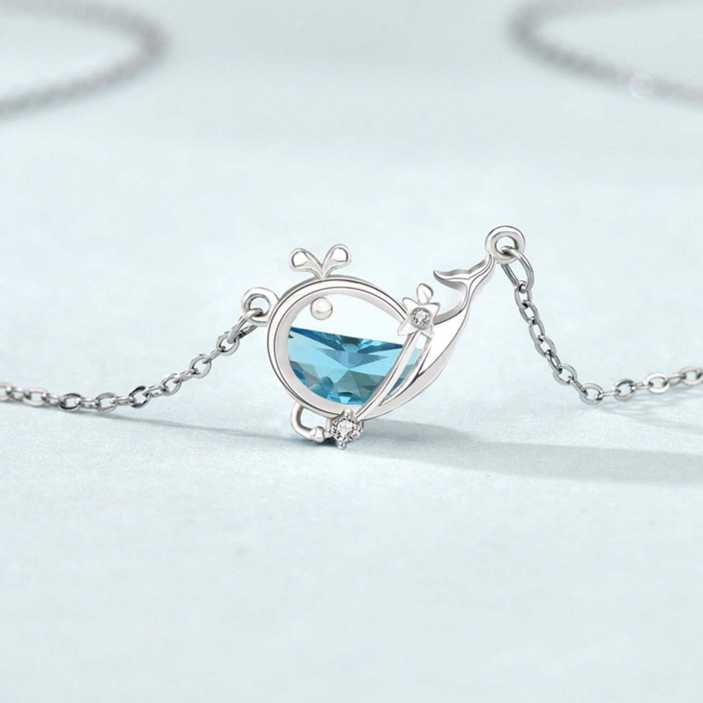 crystal whale necklace silver