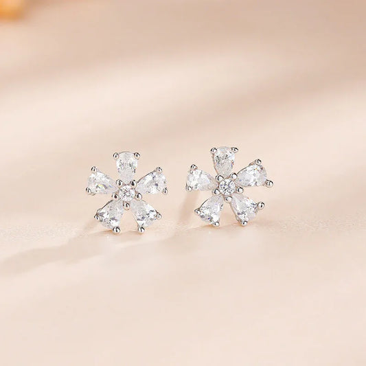 S925 Sterling Silver diamond flower stud earrings - JIMMY JEWELRY 01