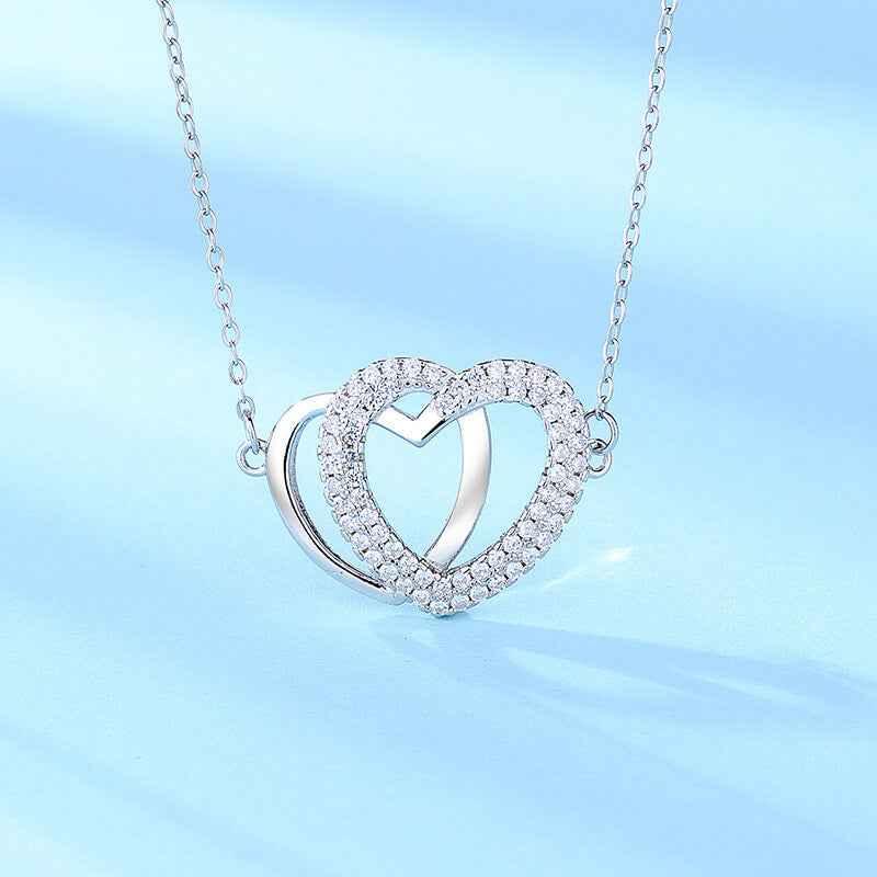 Two Tone Double Heart Pendant Necklace - JIMMY JEWELRY 01