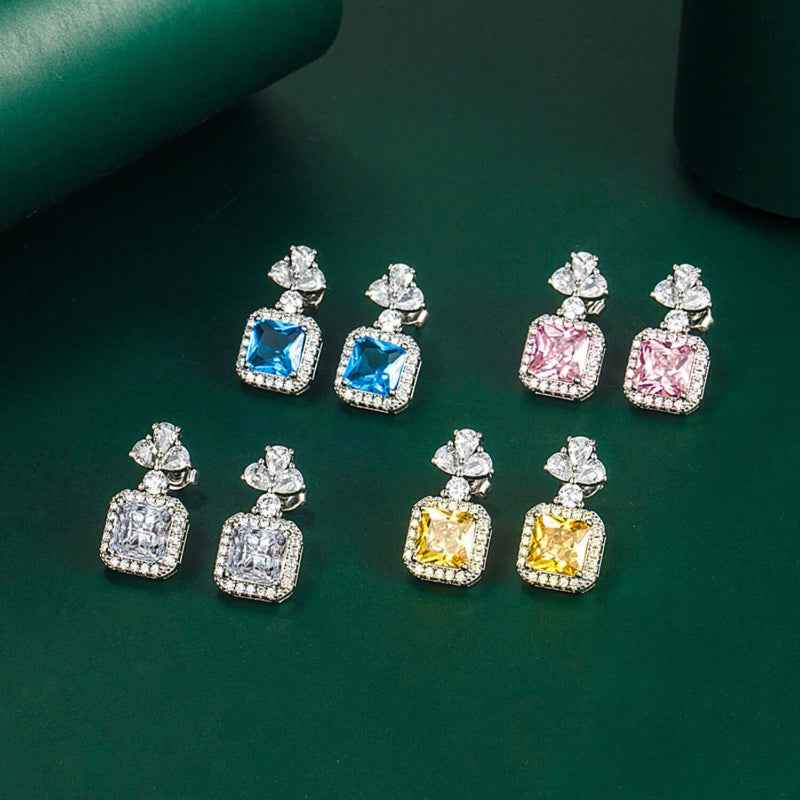 925 Sterling Silver Yellow Cushion-Cut Earrings for Women
