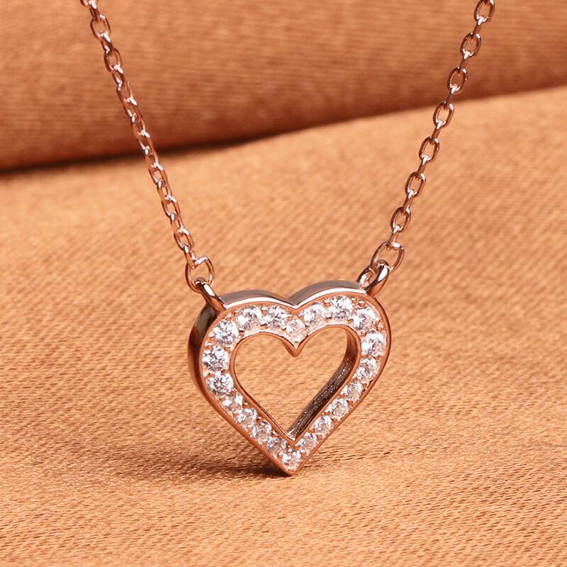 S925 Sterling Silver Heart-Shaped Zircon Necklace - JIMMY JEWELRY 01