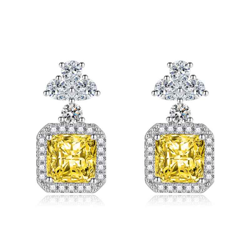 925 Sterling Silver Yellow Cushion-Cut Earrings for Women