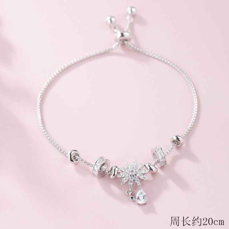 Adjustable Charm Bracelet with Star Teardrop Dangle Sterling silver