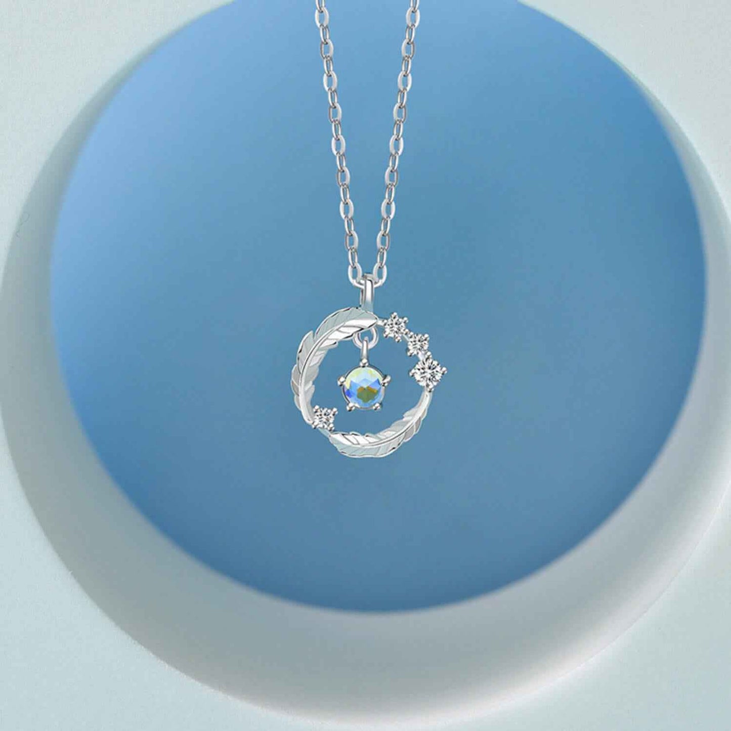 Moonstone Feather Pendant Necklace