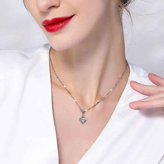925 sterling silver single diamond four-leaf clover necklace women - JIMMY JEWELRY 01